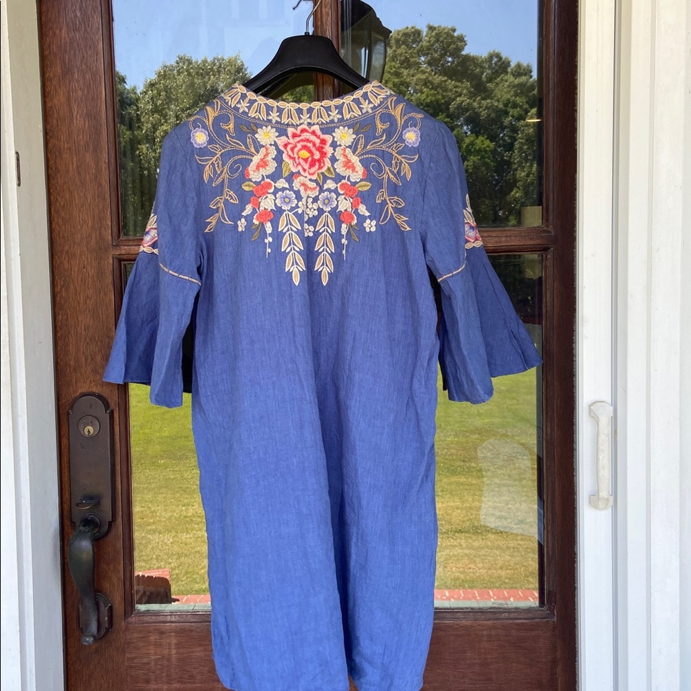 Johnny Was Workshop Kitti Lace Up Dress. 100% Linen. Size M - Picture 7 of 7